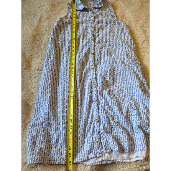 Anthropologie Kismet Blue white Eyelet Embroidered Midi Shirt Dress size 10 - Picture 7 of 7